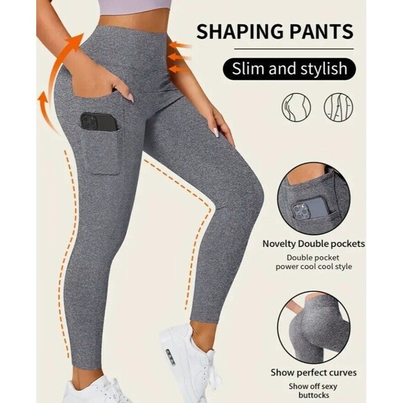 Women's (Yoga Pants)-(Grey)-(Double Pockets)-(Leggings)-(Size XL)-(New)-$20.00 - Picture 1 of 6